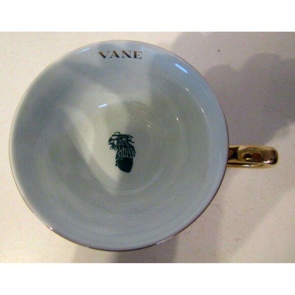 Vine Monogram Retro Modern Tea Set Designer Teacup Saucer Bone China NIB - Picture 10 of 13